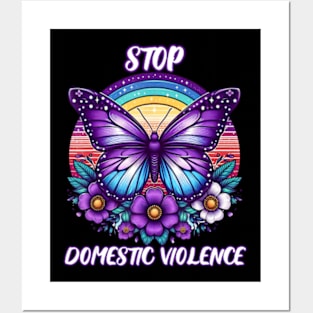 Stop Domestic Violence Purple Retro Rainbow Flowers Posters and Art